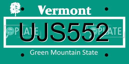 UJS552 Vermont License Plate