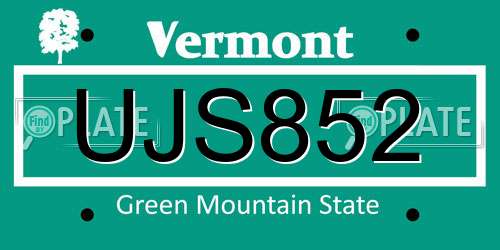 UJS852 Vermont License Plate