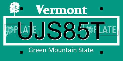 UJS85T Vermont License Plate