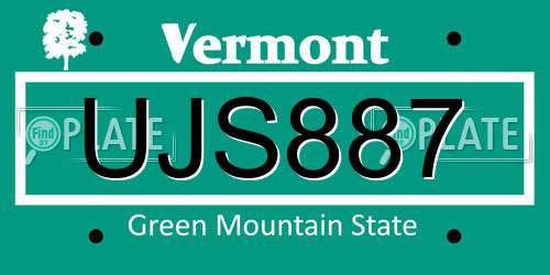 UJS887 Vermont License Plate