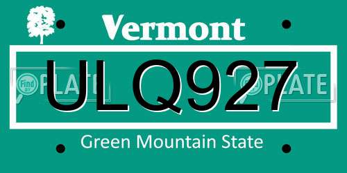 ULQ927 Vermont License Plate