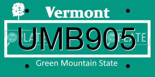 UMB905 Vermont License Plate
