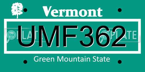 UMF362 Vermont License Plate