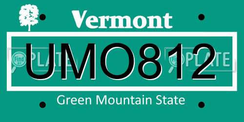 UMO812 Vermont License Plate
