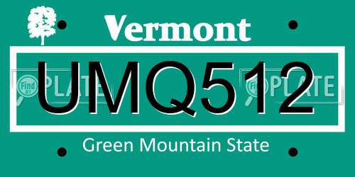 UMQ512 Vermont License Plate