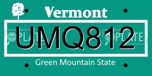 UMQ812 Vermont License Plate