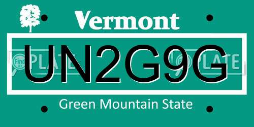 UN2G9G Vermont License Plate