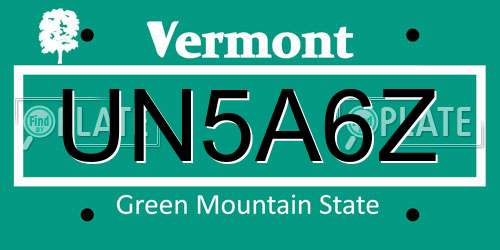 UN5A6Z Vermont License Plate
