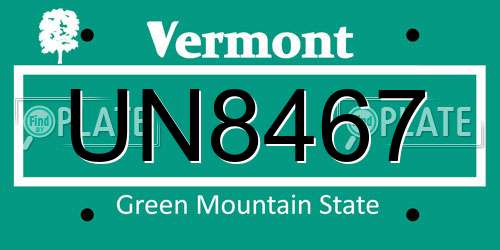 UN8467 Vermont License Plate