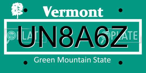 UN8A6Z Vermont License Plate