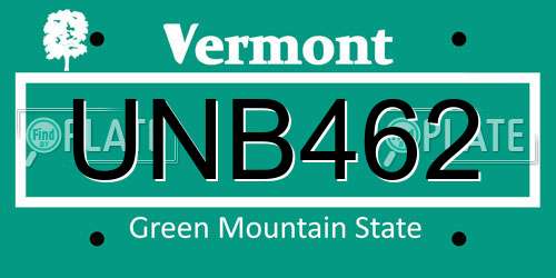 UNB462 Vermont License Plate