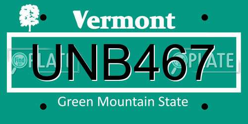 UNB467 Vermont License Plate