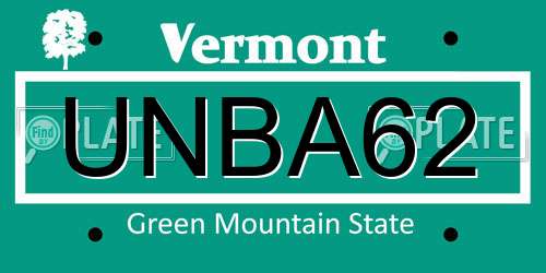 UNBA62 Vermont License Plate