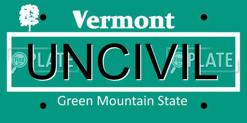UNCIVIL Vermont License Plate