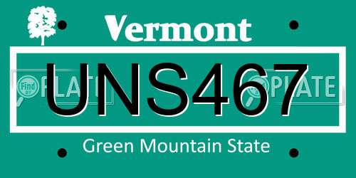 UNS467 Vermont License Plate