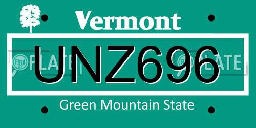 UNZ696 Vermont License Plate