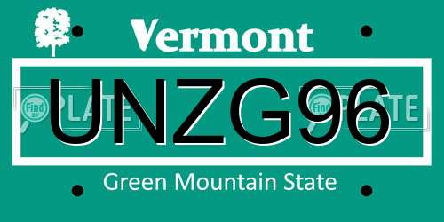 UNZG96 Vermont License Plate