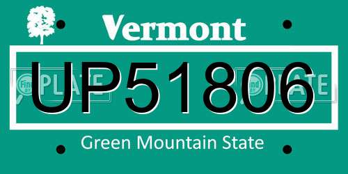 UP51806 Vermont License Plate