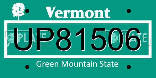UP81506 Vermont License Plate