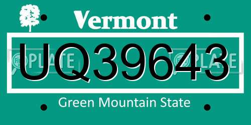 UQ39643 Vermont License Plate