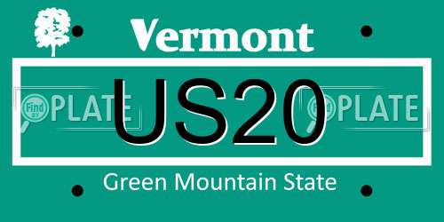 US20 Vermont License Plate