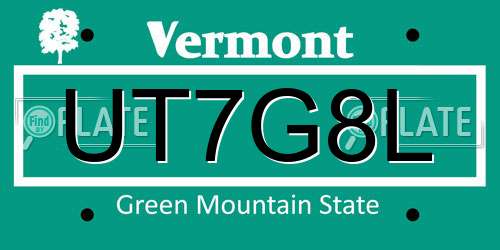 UT7G8L Vermont License Plate