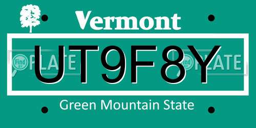 UT9F8Y Vermont License Plate
