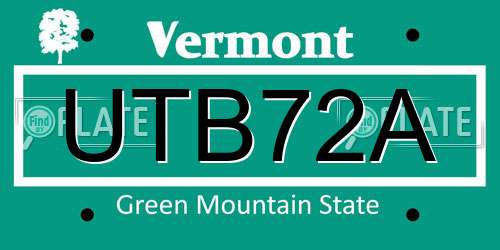 UTB72A Vermont License Plate