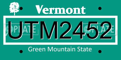 UTM2452 Vermont License Plate
