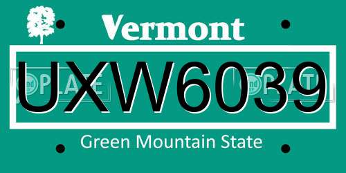 UXW6039 Vermont License Plate