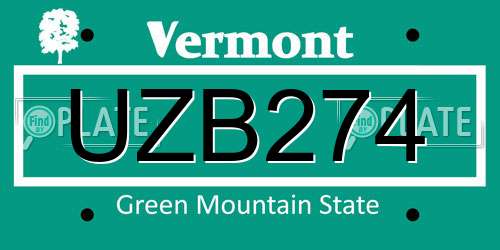 UZB274 Vermont License Plate