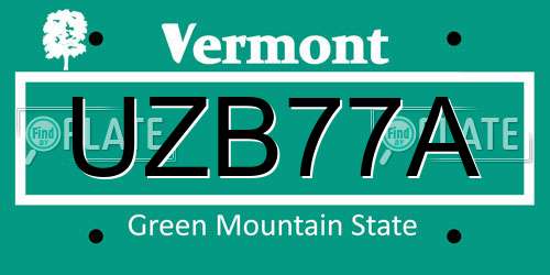 UZB77A Vermont License Plate