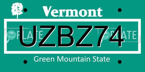 UZBZ74 Vermont License Plate