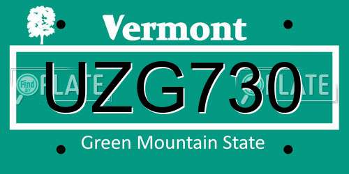UZG730 Vermont License Plate