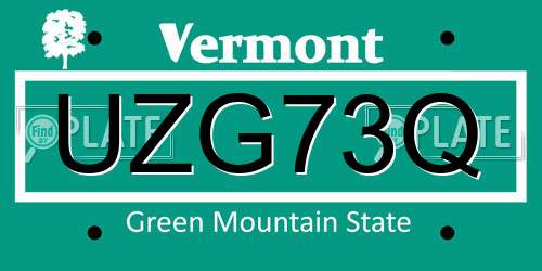 UZG73Q Vermont License Plate