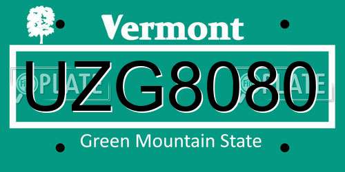 UZG8080 Vermont License Plate