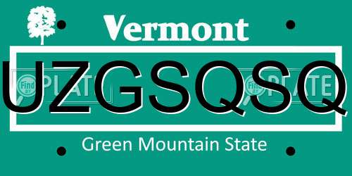 UZGSQSQ Vermont License Plate