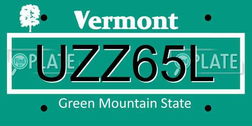 UZZ65L Vermont License Plate