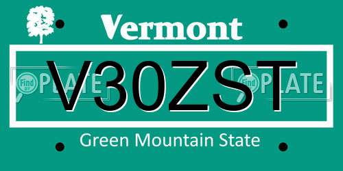 V30ZST Vermont License Plate