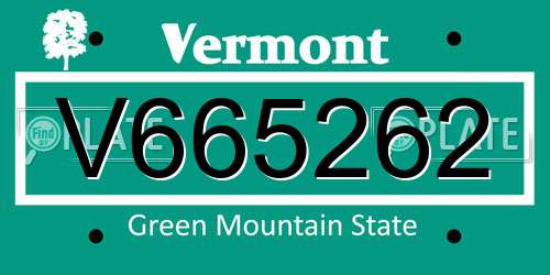V665262 Vermont License Plate
