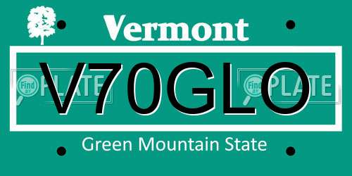 V70GLO Vermont License Plate
