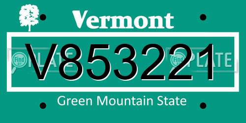 V853221 Vermont License Plate