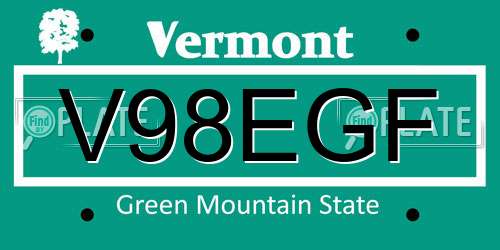 V98EGF Vermont License Plate