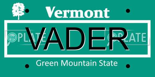VADER Vermont License Plate