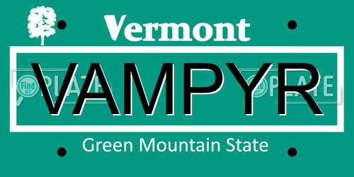 VAMPYR Vermont License Plate