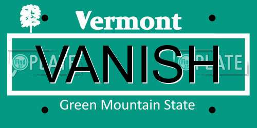 VANISH Vermont License Plate