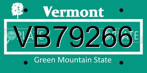 VB79266 Vermont License Plate