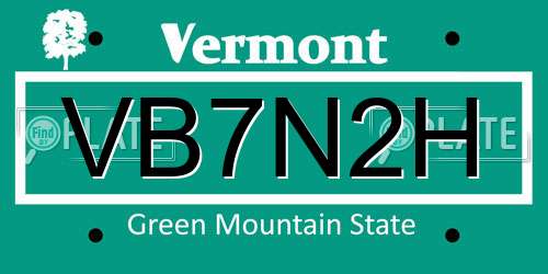 VB7N2H Vermont License Plate