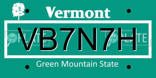 VB7N7H Vermont License Plate