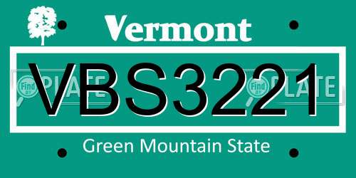 VBS3221 Vermont License Plate